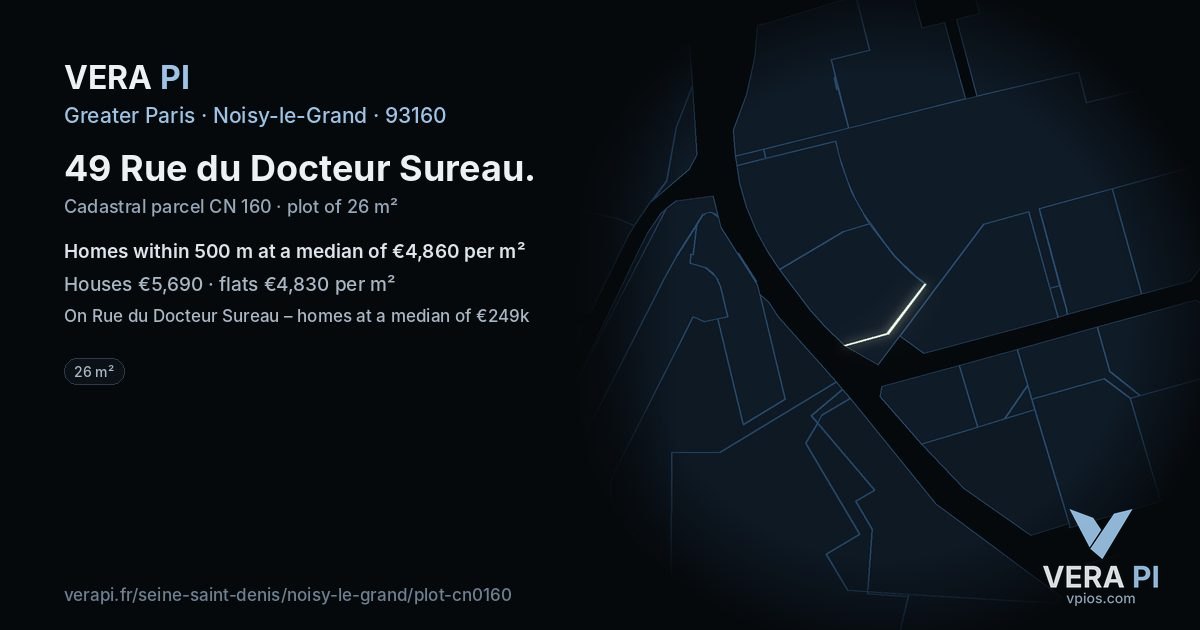 49 Rue du Docteur Sureau, Noisy-le-Grand at night – the plot lit, the parcels around coloured by the prices near them