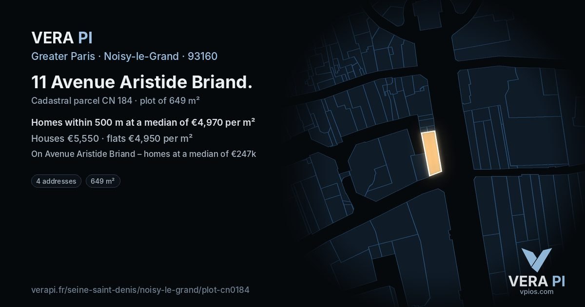 11 Avenue Aristide Briand, Noisy-le-Grand at night – the plot lit, the parcels around coloured by the prices near them
