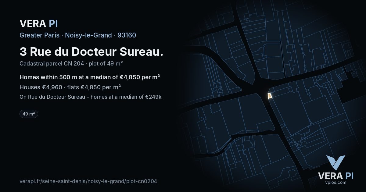 3 Rue du Docteur Sureau, Noisy-le-Grand at night – the plot lit, the parcels around coloured by the prices near them