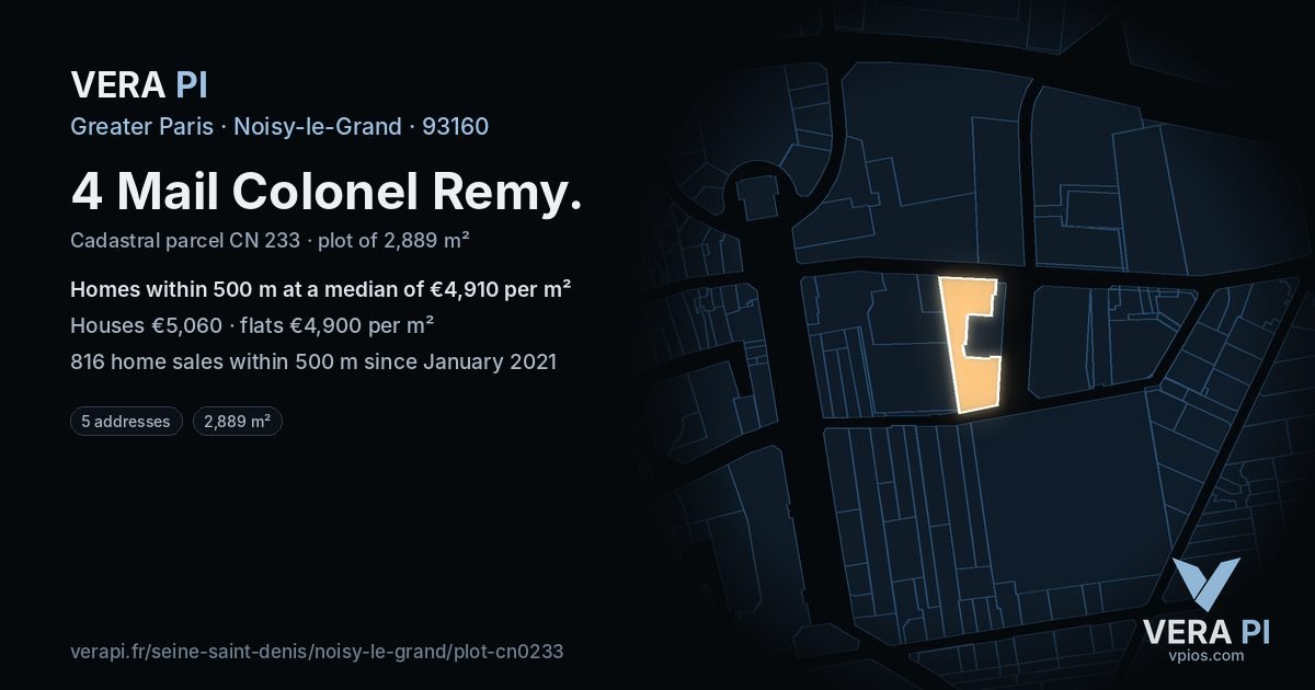 4 Mail Colonel Remy, Noisy-le-Grand at night – the plot lit, the parcels around coloured by the prices near them