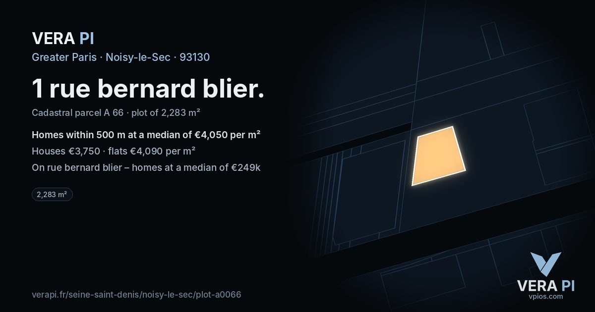 1 rue bernard blier, Noisy-le-Sec at night – the plot lit, the parcels around coloured by the prices near them