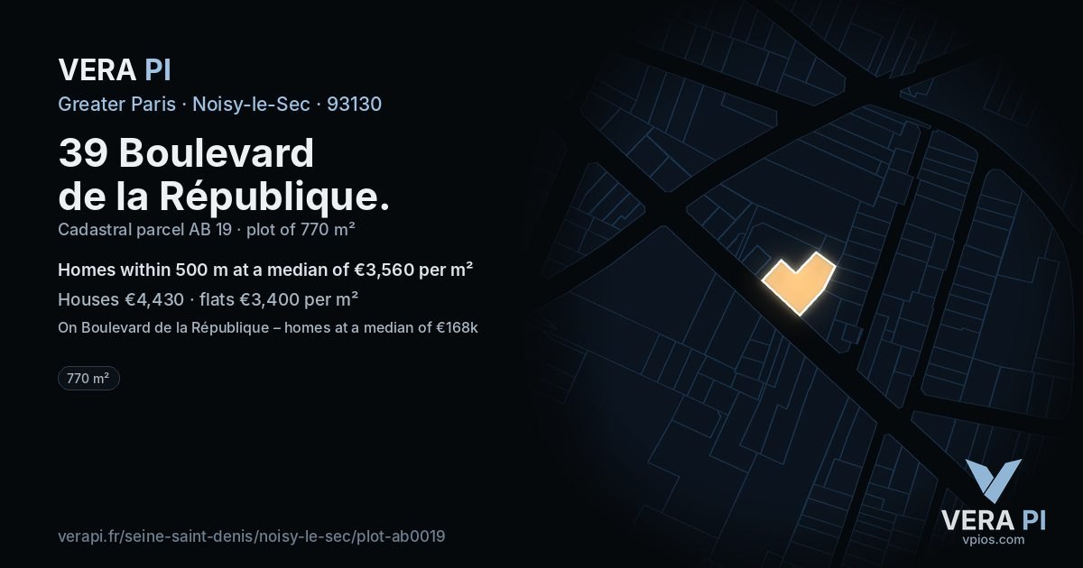 39 Boulevard de la République, Noisy-le-Sec at night – the plot lit, the parcels around coloured by the prices near them
