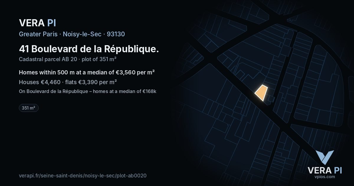 41 Boulevard de la République, Noisy-le-Sec at night – the plot lit, the parcels around coloured by the prices near them