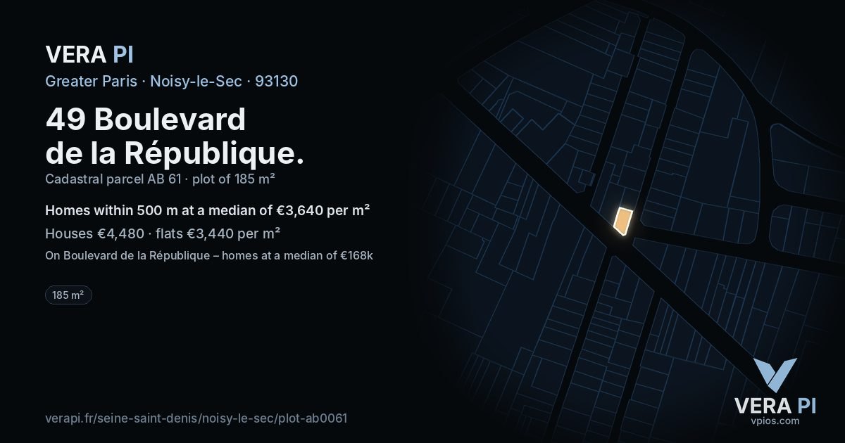 49 Boulevard de la République, Noisy-le-Sec at night – the plot lit, the parcels around coloured by the prices near them