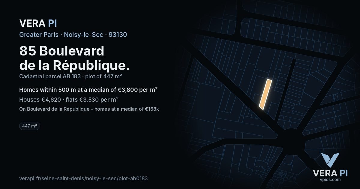 85 Boulevard de la République, Noisy-le-Sec at night – the plot lit, the parcels around coloured by the prices near them