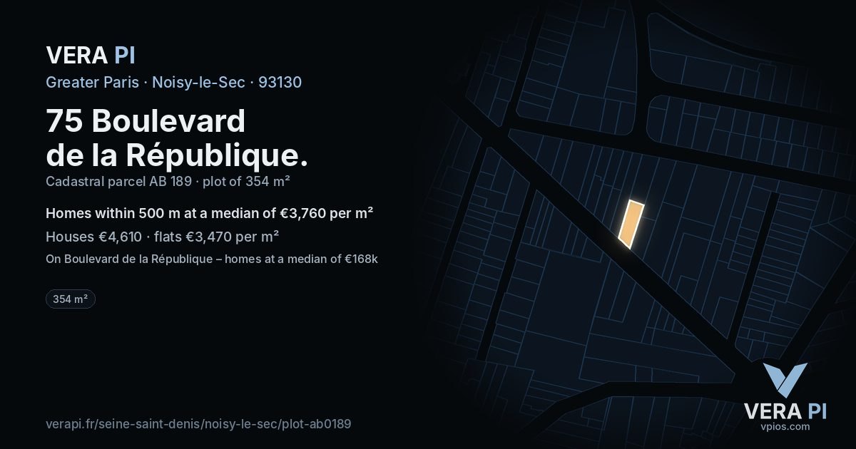 75 Boulevard de la République, Noisy-le-Sec at night – the plot lit, the parcels around coloured by the prices near them