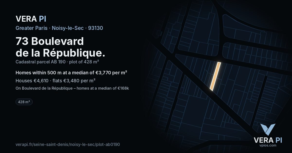 73 Boulevard de la République, Noisy-le-Sec at night – the plot lit, the parcels around coloured by the prices near them