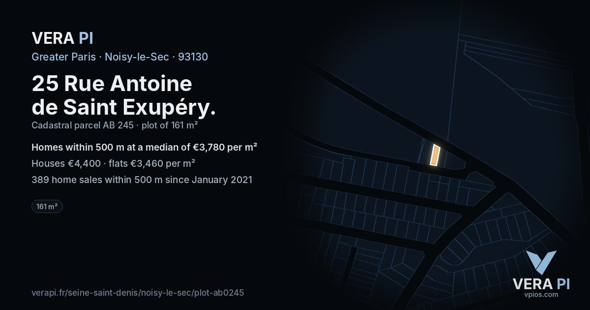 25 Rue Antoine de Saint Exupéry, Noisy-le-Sec at night – the plot lit, the parcels around coloured by the prices near them