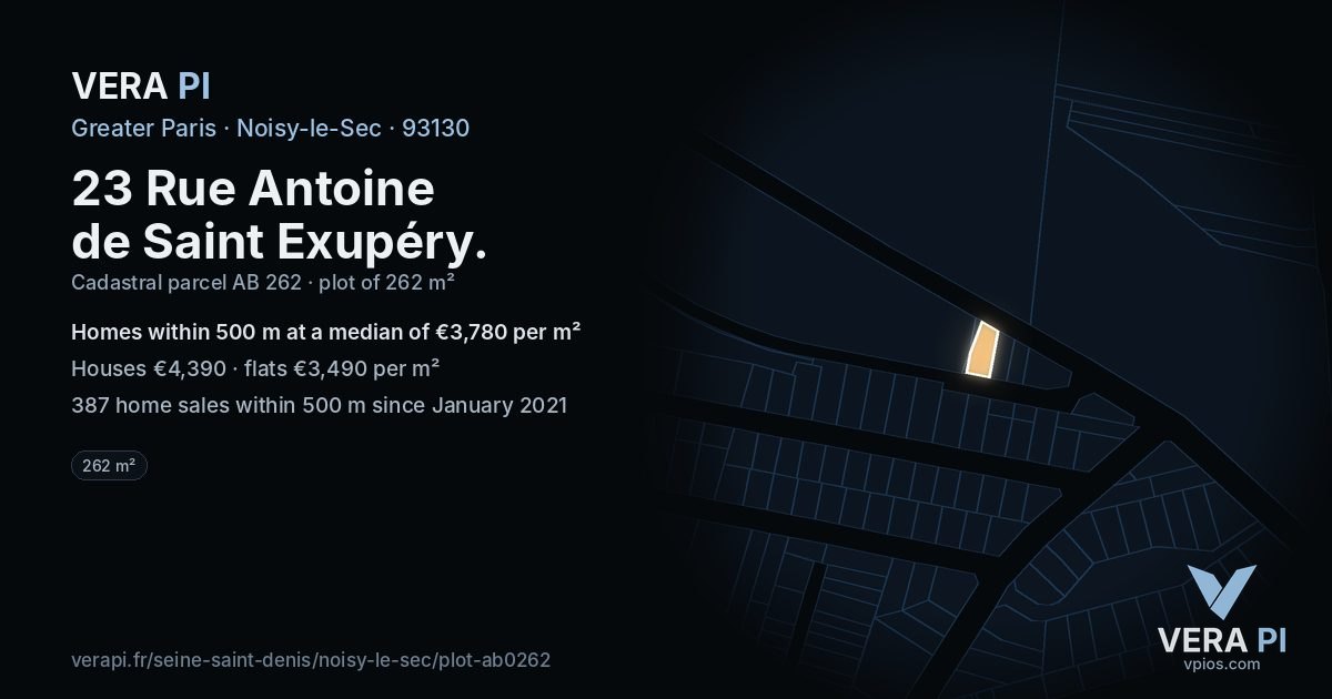 23 Rue Antoine de Saint Exupéry, Noisy-le-Sec at night – the plot lit, the parcels around coloured by the prices near them