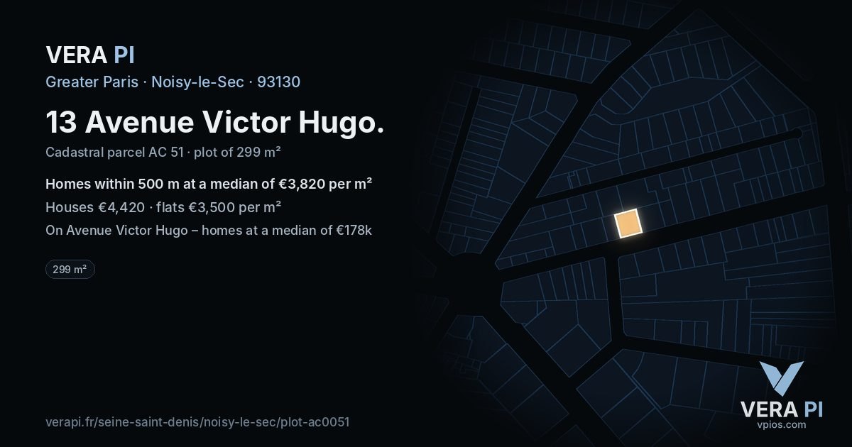 13 Avenue Victor Hugo, Noisy-le-Sec at night – the plot lit, the parcels around coloured by the prices near them