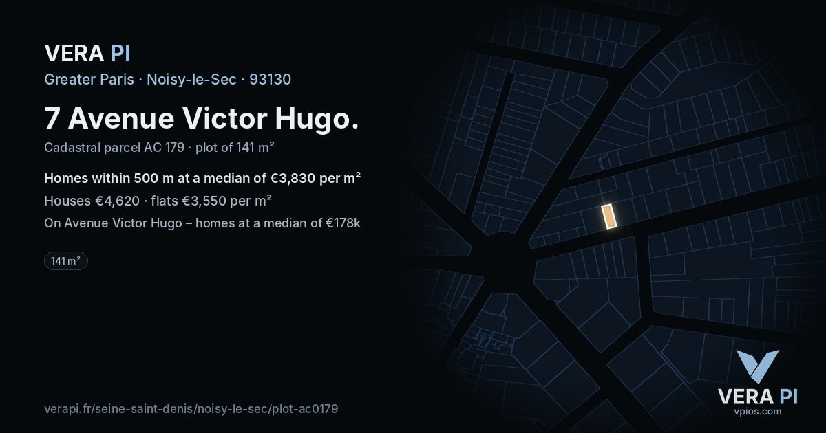 7 Avenue Victor Hugo, Noisy-le-Sec at night – the plot lit, the parcels around coloured by the prices near them