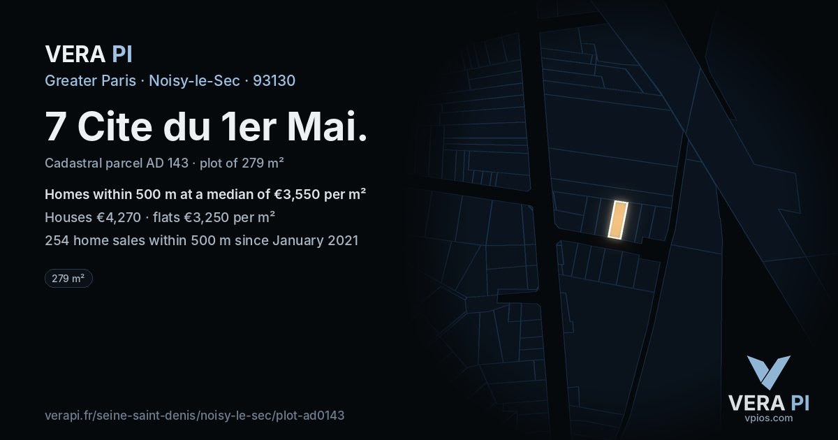 7 Cite du 1er Mai, Noisy-le-Sec at night – the plot lit, the parcels around coloured by the prices near them