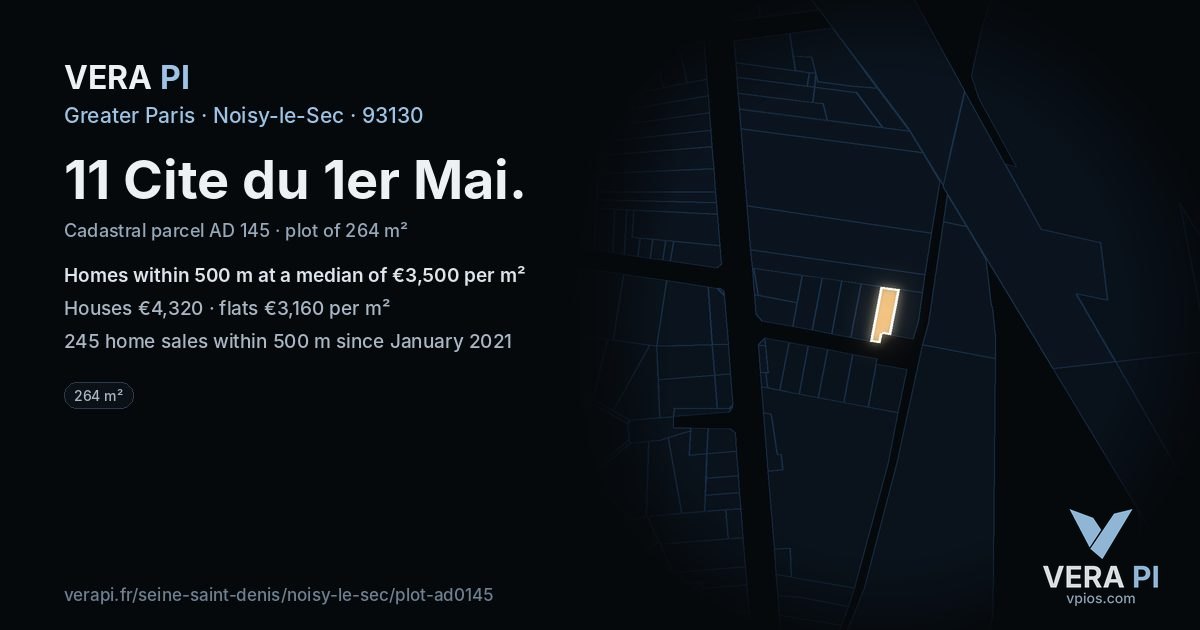 11 Cite du 1er Mai, Noisy-le-Sec at night – the plot lit, the parcels around coloured by the prices near them