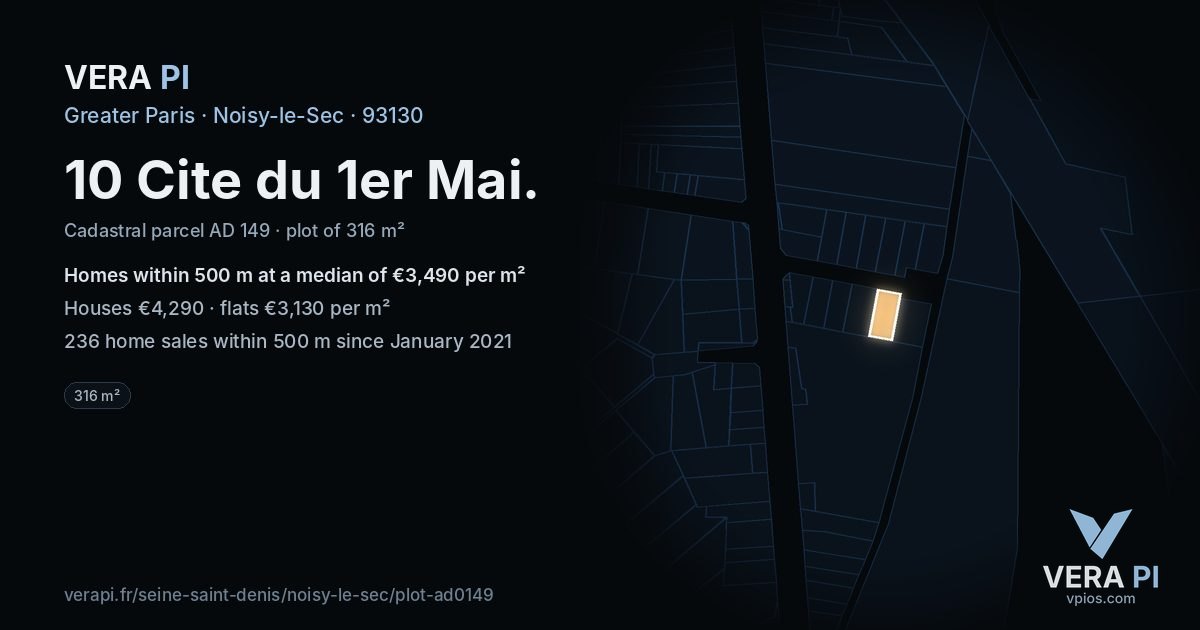 10 Cite du 1er Mai, Noisy-le-Sec at night – the plot lit, the parcels around coloured by the prices near them