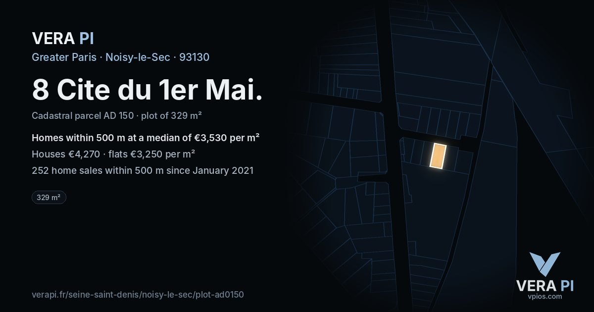 8 Cite du 1er Mai, Noisy-le-Sec at night – the plot lit, the parcels around coloured by the prices near them