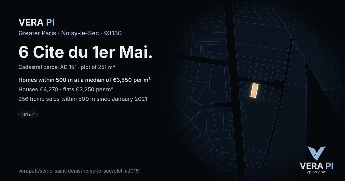 6 Cite du 1er Mai, Noisy-le-Sec at night – the plot lit, the parcels around coloured by the prices near them
