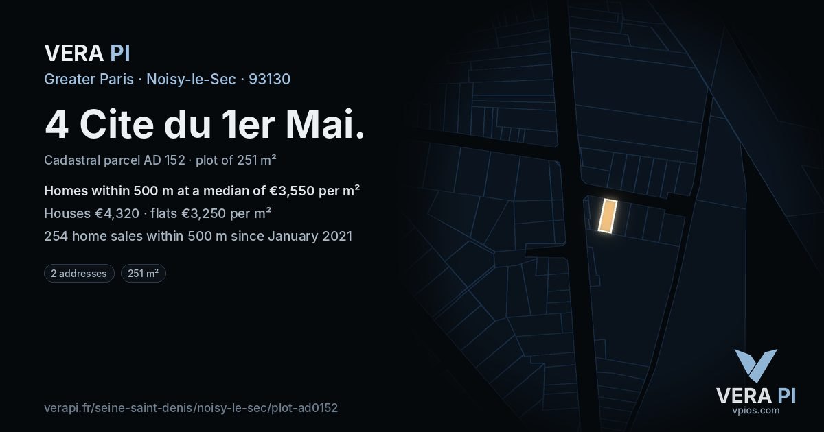 4 Cite du 1er Mai, Noisy-le-Sec at night – the plot lit, the parcels around coloured by the prices near them