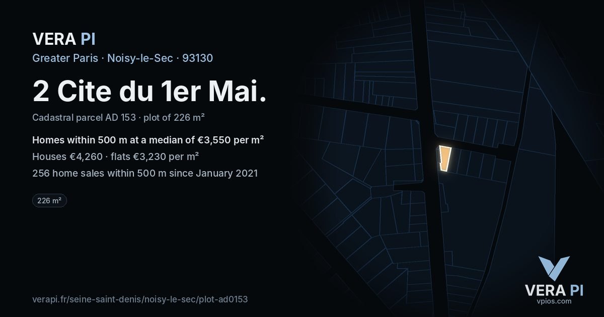 2 Cite du 1er Mai, Noisy-le-Sec at night – the plot lit, the parcels around coloured by the prices near them
