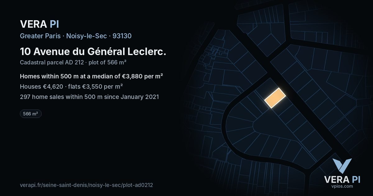10 Avenue du Général Leclerc, Noisy-le-Sec at night – the plot lit, the parcels around coloured by the prices near them