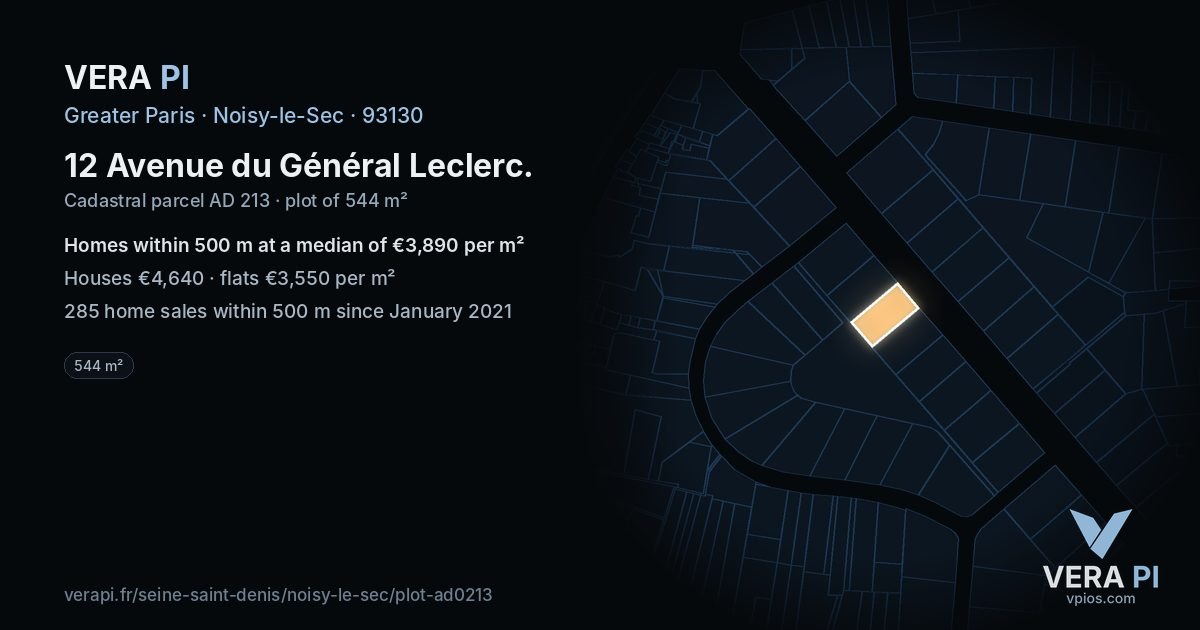 12 Avenue du Général Leclerc, Noisy-le-Sec at night – the plot lit, the parcels around coloured by the prices near them