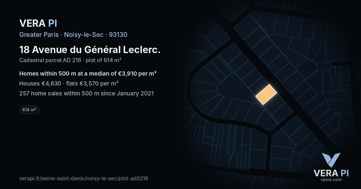 18 Avenue du Général Leclerc, Noisy-le-Sec at night – the plot lit, the parcels around coloured by the prices near them