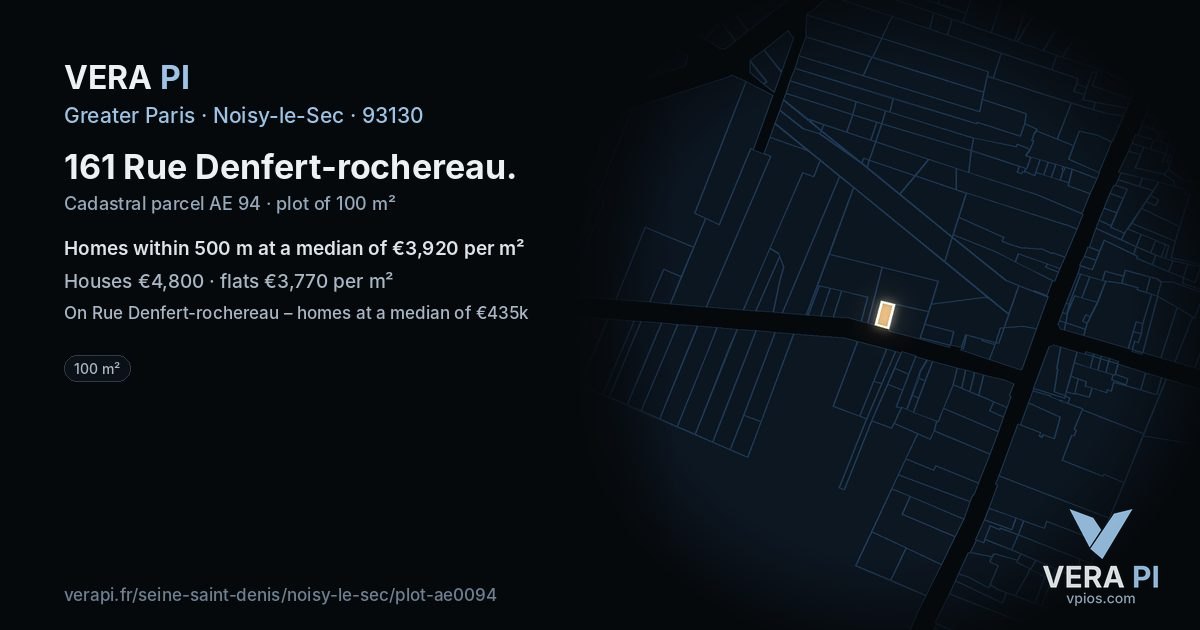 161 Rue Denfert-rochereau, Noisy-le-Sec at night – the plot lit, the parcels around coloured by the prices near them