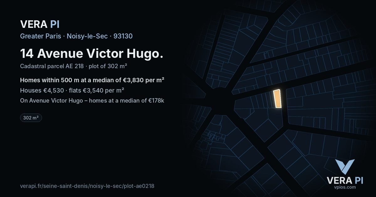 14 Avenue Victor Hugo, Noisy-le-Sec at night – the plot lit, the parcels around coloured by the prices near them