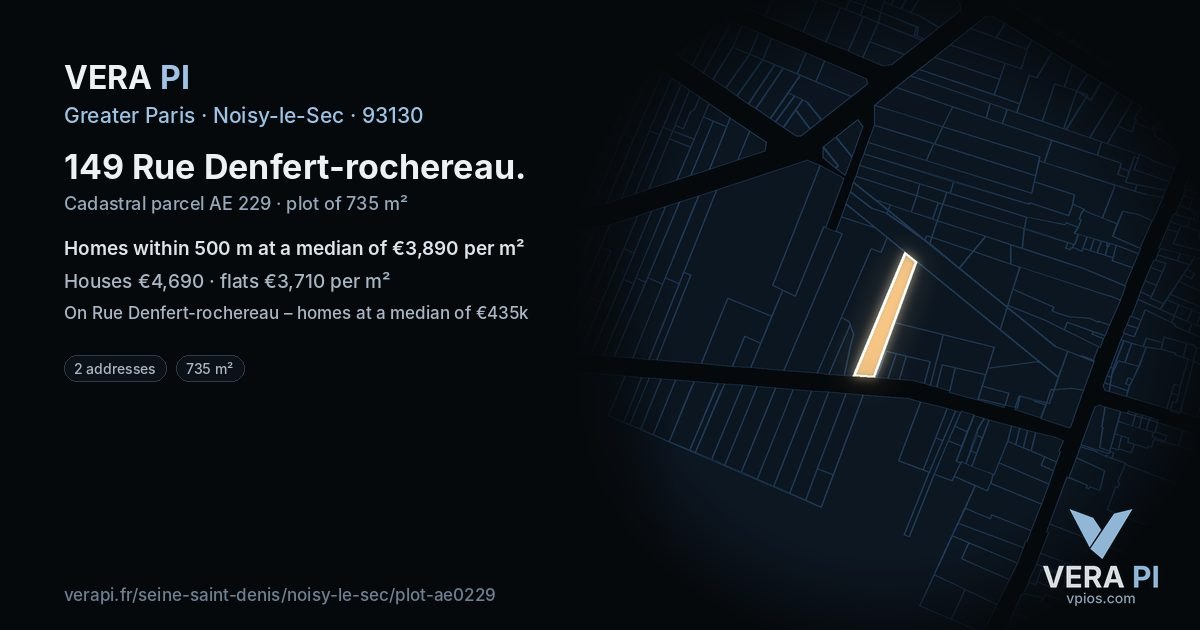 149 Rue Denfert-rochereau, Noisy-le-Sec at night – the plot lit, the parcels around coloured by the prices near them