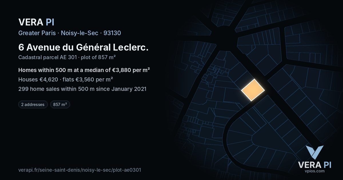 6 Avenue du Général Leclerc, Noisy-le-Sec at night – the plot lit, the parcels around coloured by the prices near them
