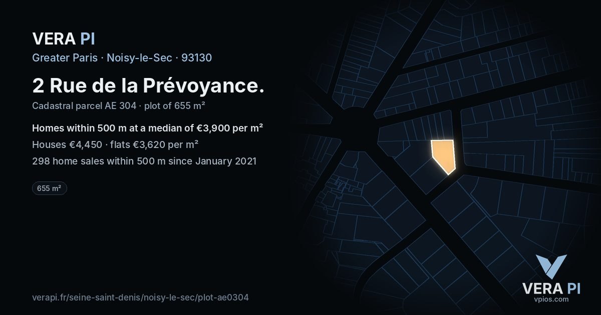 2 Rue de la Prévoyance, Noisy-le-Sec at night – the plot lit, the parcels around coloured by the prices near them