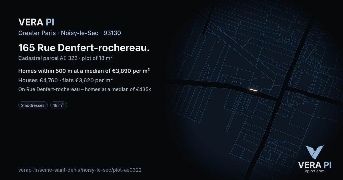 165 Rue Denfert-rochereau, Noisy-le-Sec at night – the plot lit, the parcels around coloured by the prices near them