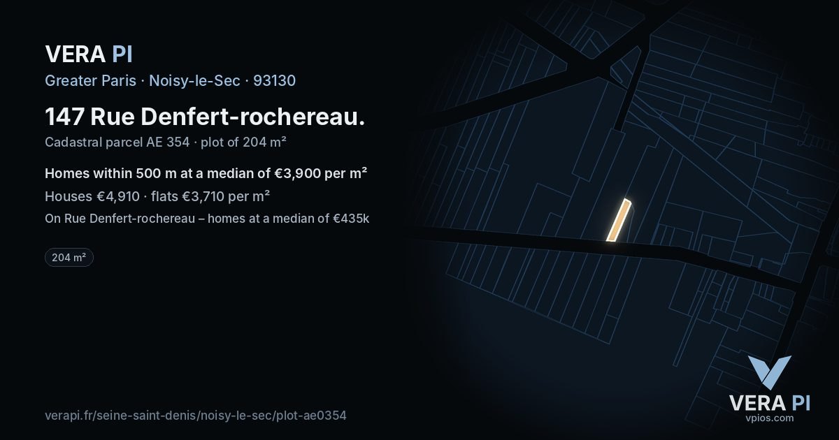 147 Rue Denfert-rochereau, Noisy-le-Sec at night – the plot lit, the parcels around coloured by the prices near them