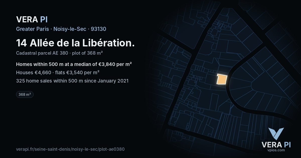 14 Allée de la Libération, Noisy-le-Sec at night – the plot lit, the parcels around coloured by the prices near them