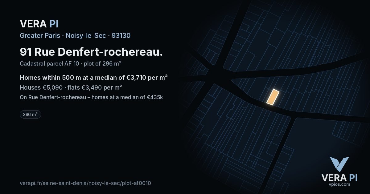 91 Rue Denfert-rochereau, Noisy-le-Sec at night – the plot lit, the parcels around coloured by the prices near them