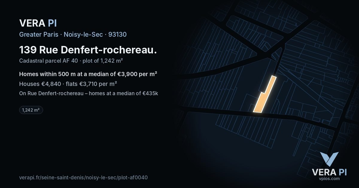139 Rue Denfert-rochereau, Noisy-le-Sec at night – the plot lit, the parcels around coloured by the prices near them