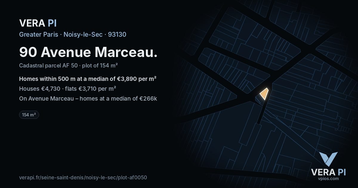 90 Avenue Marceau, Noisy-le-Sec at night – the plot lit, the parcels around coloured by the prices near them