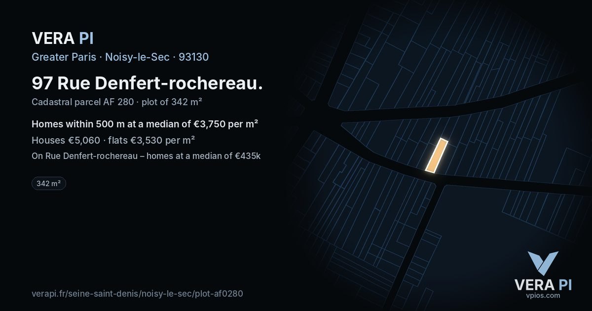 97 Rue Denfert-rochereau, Noisy-le-Sec at night – the plot lit, the parcels around coloured by the prices near them