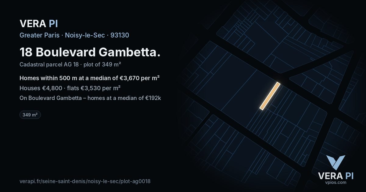 18 Boulevard Gambetta, Noisy-le-Sec at night – the plot lit, the parcels around coloured by the prices near them