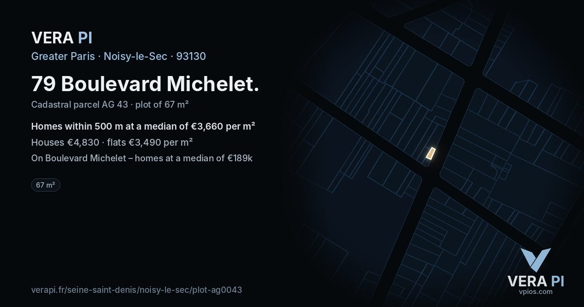 79 Boulevard Michelet, Noisy-le-Sec at night – the plot lit, the parcels around coloured by the prices near them