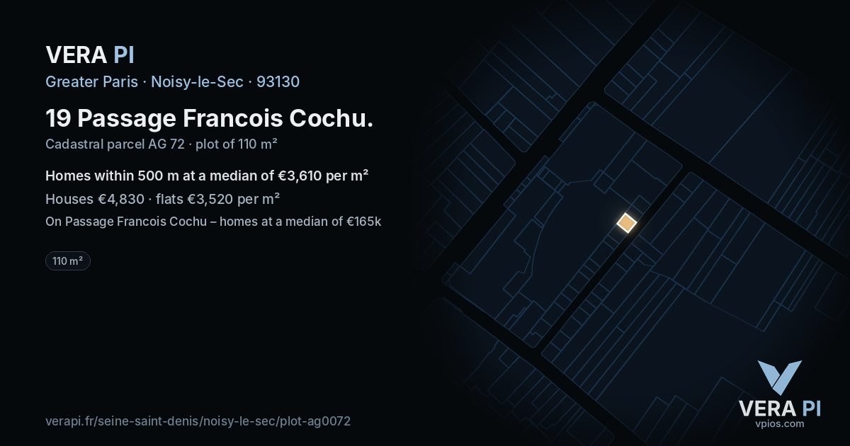 19 Passage Francois Cochu, Noisy-le-Sec at night – the plot lit, the parcels around coloured by the prices near them