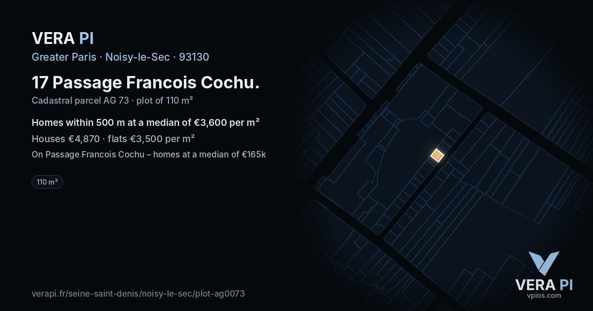 17 Passage Francois Cochu, Noisy-le-Sec at night – the plot lit, the parcels around coloured by the prices near them