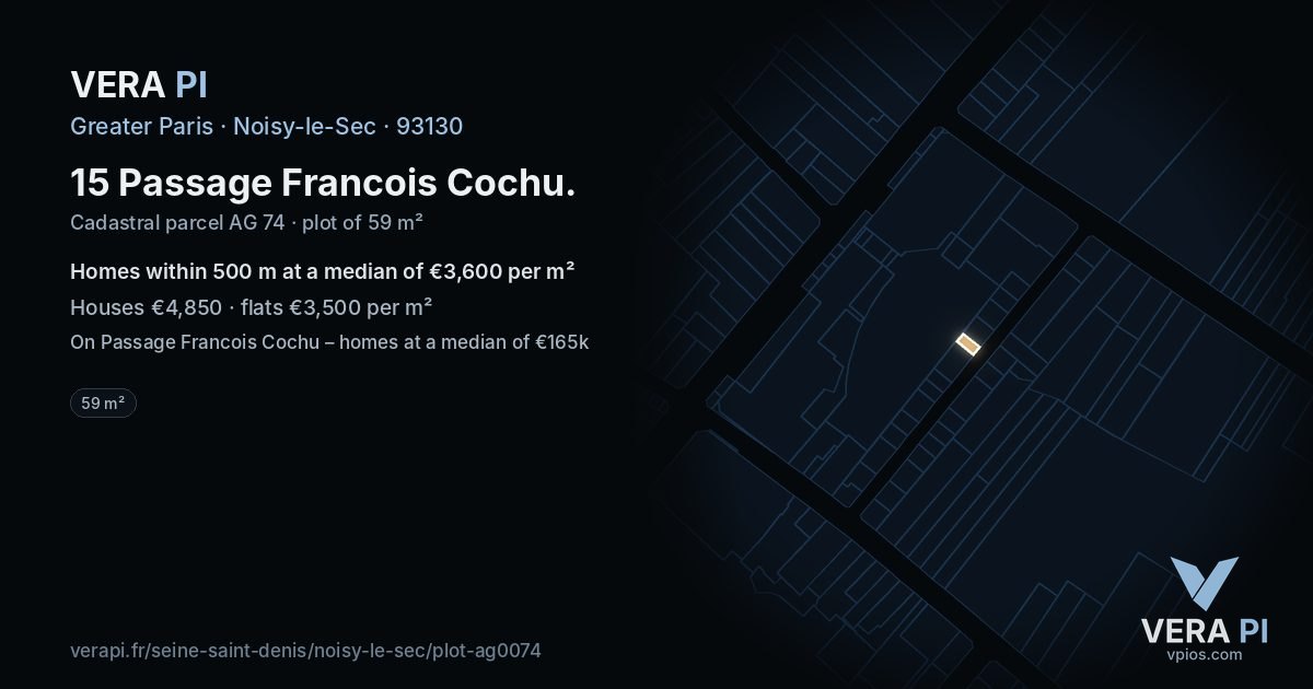 15 Passage Francois Cochu, Noisy-le-Sec at night – the plot lit, the parcels around coloured by the prices near them