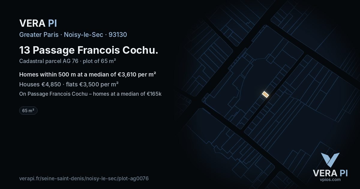 13 Passage Francois Cochu, Noisy-le-Sec at night – the plot lit, the parcels around coloured by the prices near them