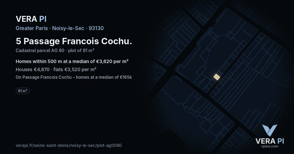 5 Passage Francois Cochu, Noisy-le-Sec at night – the plot lit, the parcels around coloured by the prices near them