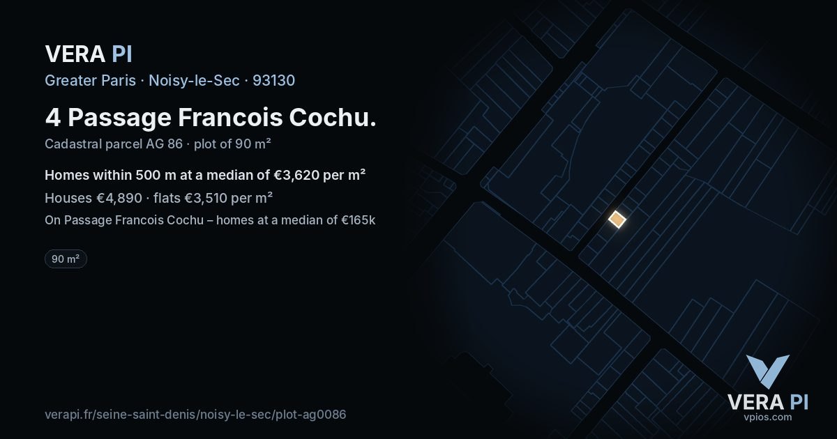 4 Passage Francois Cochu, Noisy-le-Sec at night – the plot lit, the parcels around coloured by the prices near them