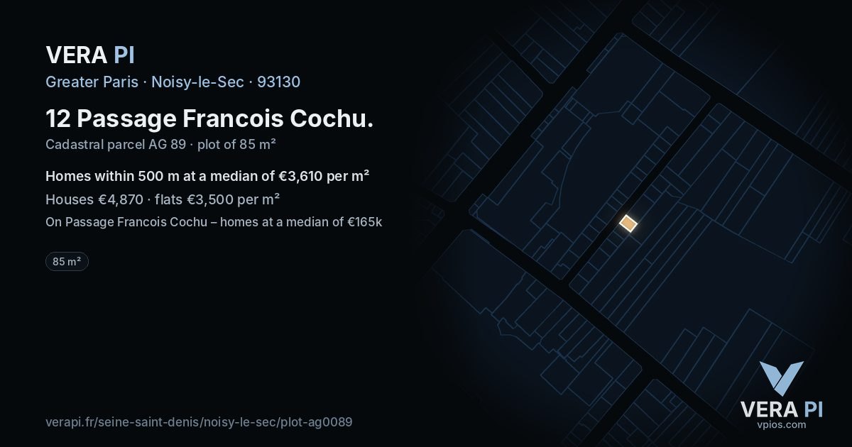 12 Passage Francois Cochu, Noisy-le-Sec at night – the plot lit, the parcels around coloured by the prices near them