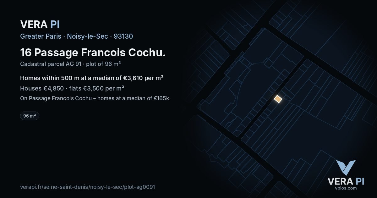 16 Passage Francois Cochu, Noisy-le-Sec at night – the plot lit, the parcels around coloured by the prices near them