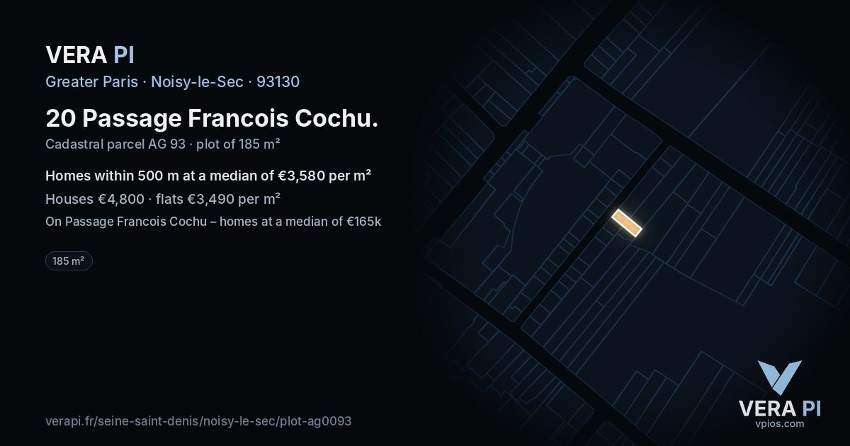 20 Passage Francois Cochu, Noisy-le-Sec at night – the plot lit, the parcels around coloured by the prices near them