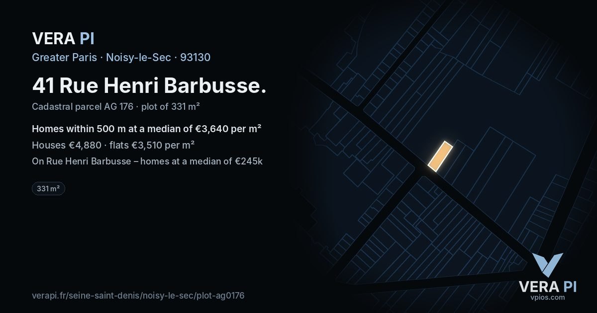 41 Rue Henri Barbusse, Noisy-le-Sec at night – the plot lit, the parcels around coloured by the prices near them