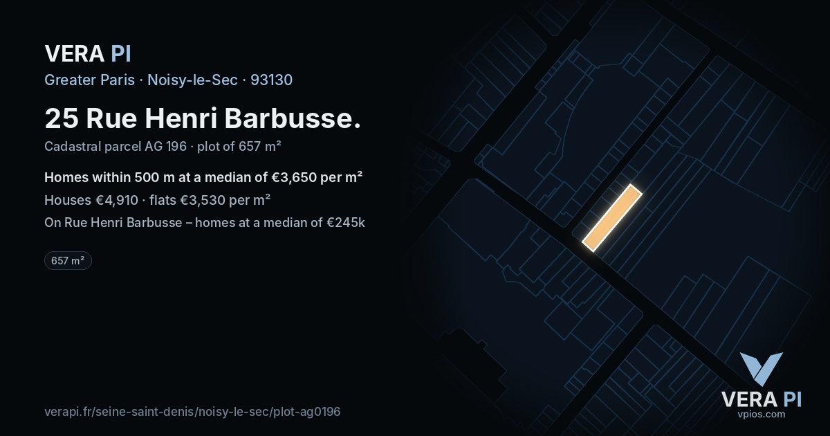 25 Rue Henri Barbusse, Noisy-le-Sec at night – the plot lit, the parcels around coloured by the prices near them